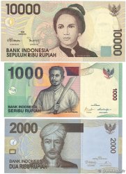 1000, 2000 et 10000 Rupiah Lot INDONESIA  1998 P.137b, P.141j et P.148e UNC