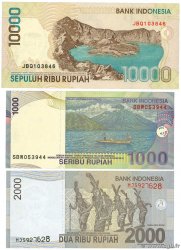 1000, 2000 et 10000 Rupiah Lot INDONESIA  1998 P.137b, P.141j et P.148e UNC