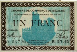 1 Franc FRANCE regionalism and miscellaneous Béziers 1915 JP.027.10