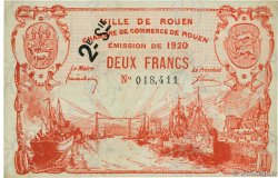 2 Francs FRANCE regionalism and various Rouen 1920 JP.110.58 AU+