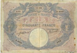 50 Francs BLEU ET ROSE FRANCE  1912 F.14.25