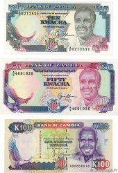 10, 50 et 100 Kwacha Lot ZAMBIE  1989 P.31b et P.33b et P.34a pr.NEUF