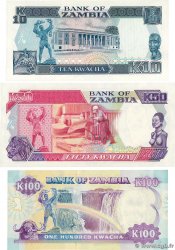 10, 50 et 100 Kwacha Lot ZAMBIE  1989 P.31b et P.33b et P.34a pr.NEUF