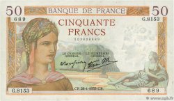 50 Francs CÉRÈS modifié FRANKREICH  1938 F.18.12