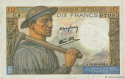 10 Francs MINEUR FRANCE  1942 F.08.04 TTB+