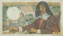 100 Francs DESCARTES FRANCE  1942 F.27.01 TB+