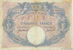 50 Francs BLEU ET ROSE FRANCE  1916 F.14.29 TB