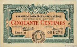 50 Centimes FRANCE régionalisme et divers Gray et Vesoul 1919 JP.062.11 SUP+