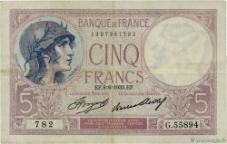 5 Francs FEMME CASQUÉE FRANKREICH  1933 F.03.17 fSS
