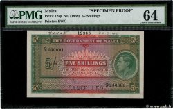 5 Shillings Annulé MALTE  1939 P.12s SUP+