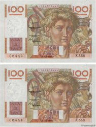 100 Francs JEUNE PAYSAN filigrane inversé Consécutifs FRANKREICH  1953 F.28bis.03
