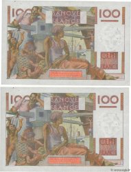 100 Francs JEUNE PAYSAN filigrane inversé Consécutifs FRANCE  1953 F.28bis.03 SUP