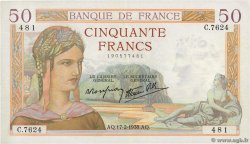 50 Francs CÉRÈS modifié FRANCE  1938 F.18.09