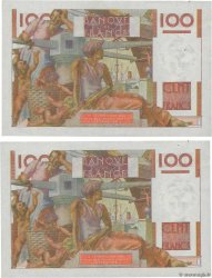 100 Francs JEUNE PAYSAN filigrane inversé Consécutifs FRANCE  1953 F.28bis.03 XF