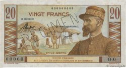 20 Francs Émile Gentil Spécimen AFRIQUE ÉQUATORIALE FRANÇAISE  1957 P.30s