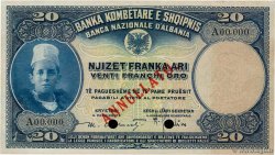20 Franka Ari Spécimen ALBANIEN  1926 P.03s fST+