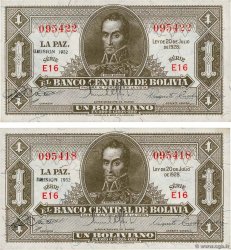 1 Boliviano BOLIVIA  1952 P.128c  EBC+