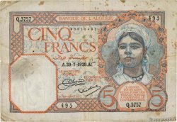 5 Francs ALGÉRIE  1929 P.077a TB