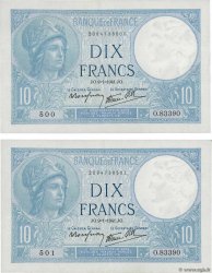 10 Francs MINERVE modifié Consécutifs FRANCE  1941 F.07.27 XF