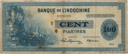 100 Piastres INDOCINA FRANCESE  1945 P.078a q.MB
