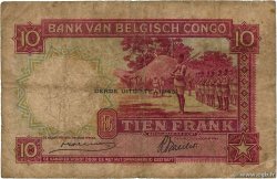 10 Francs BELGIAN CONGO  1943 P.14C G