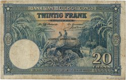 20 Francs BELGIAN CONGO  1949 P.15G VG