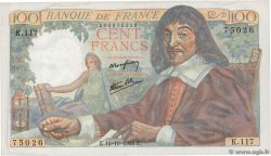 100 Francs DESCARTES FRANCE  1944 F.27.08 UNC-