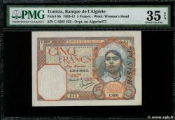 5 Francs TUNISIA  1939 P.08b VF+