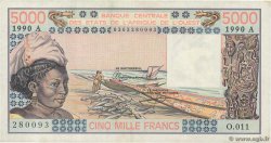 5000 Francs WEST AFRICAN STATES  1990 P.108Aq VF