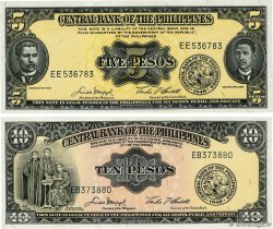 5  et 10 Pesos Lot PHILIPPINES  1949 P.135e et P.136e pr.NEUF