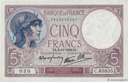 5 Francs FEMME CASQUÉE modifié FRANCE  1939 F.04.14 pr.SPL