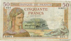50 Francs CÉRÈS modifié FRANCE  1938 F.18.18