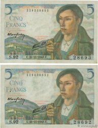 5 Francs BERGER Consécutifs FRANCE  1943 F.05.04