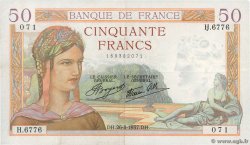 50 Francs CÉRÈS modifié FRANCE  1937 F.18.02 TTB