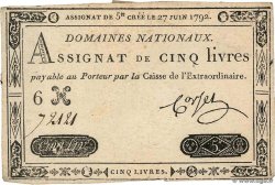 5 Livres FRANCE  1792 Ass.30a TTB