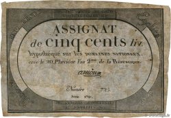 500 Livres FRANCE  1794 Ass.47a TB