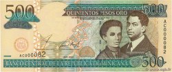 500 Pesos Oro Petit numéro RÉPUBLIQUE DOMINICAINE  2002 P.172a FDC