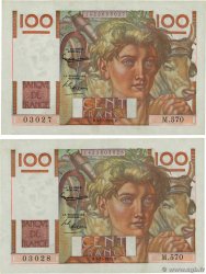 100 Francs JEUNE PAYSAN Consécutifs FRANCE  1953 F.28.40