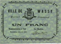 1 Franc FRANCE regionalismo e varie Wassy 1917 JP.52-51
