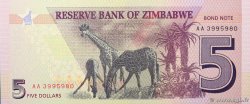 5 Dollars ZIMBABWE  2016 P.100 NEUF