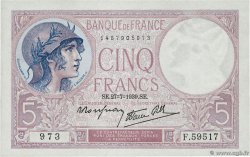 5 Francs FEMME CASQUÉE modifié FRANCE  1939 F.04.03 AU+