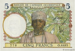 5 Francs FRENCH WEST AFRICA  1939 P.21 SC+