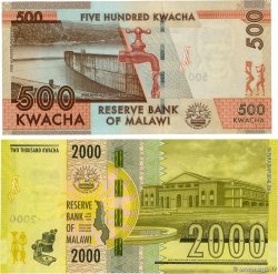 500 et 2000 Kwacha Lot MALAWI  2012 P.61 et P.69 ST