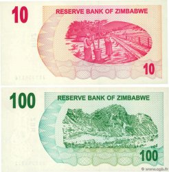 10 et 100 Dollars Lot ZIMBABWE  2006 P.39 et P.42 NEUF