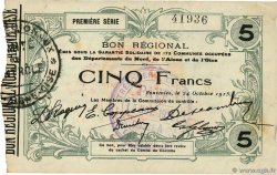 5 Francs FRANCE Regionalismus und verschiedenen Nord, Aisne et Oise 1915 JP.59-1112 SS