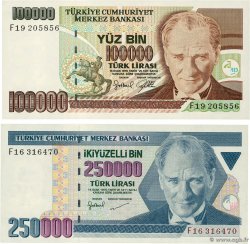 100000 et 250000 Lirasi Lot TURQUIE  1997 P.206 et P.211 pr.NEUF