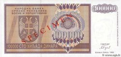 100000 Dinara Spécimen BOSNIA E ERZEGOVINA  1993 P.141s FDC