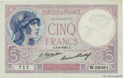 5 Francs FEMME CASQUÉE FRANCE  1927 F.03.11 TTB+