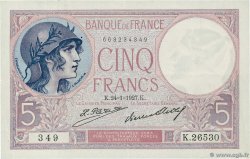 5 Francs FEMME CASQUÉE FRANCE  1927 F.03.11 TTB+