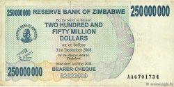 250 Millions Dollars ZIMBABWE  2008 P.59 VF